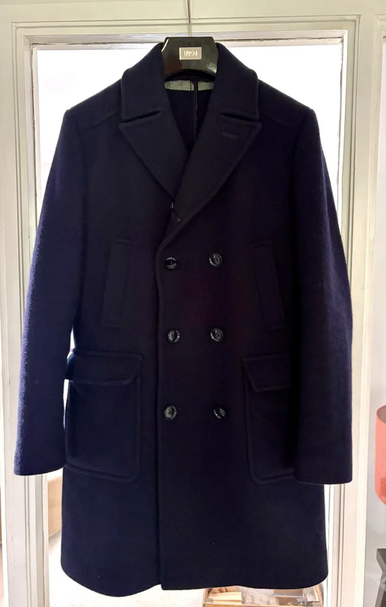 REISS Navy Mens Wool Coat. - Image 3