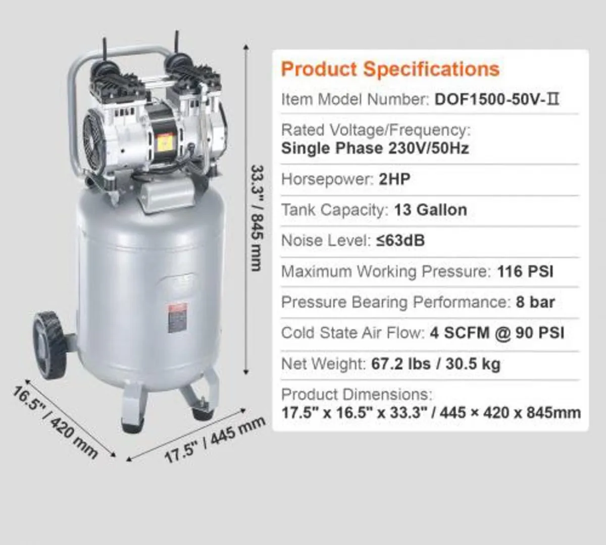 49.2 L Air Compressor 2HP 4 SCFM 90PSI Oil Free Ai - Image 4