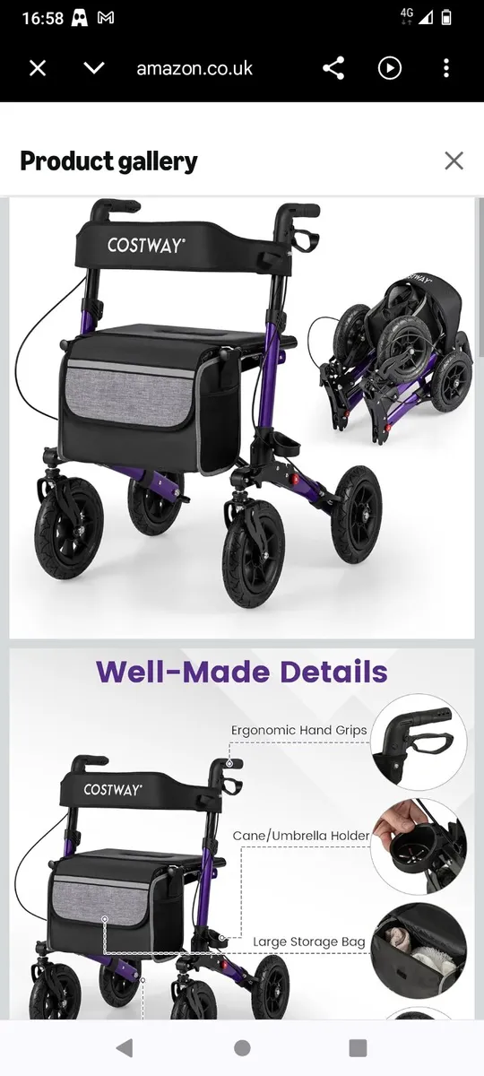 Postage Costway 2 in 1 rollator walker - Image 2