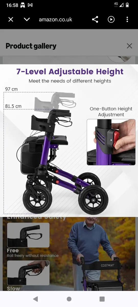 Postage Costway 2 in 1 rollator walker - Image 4