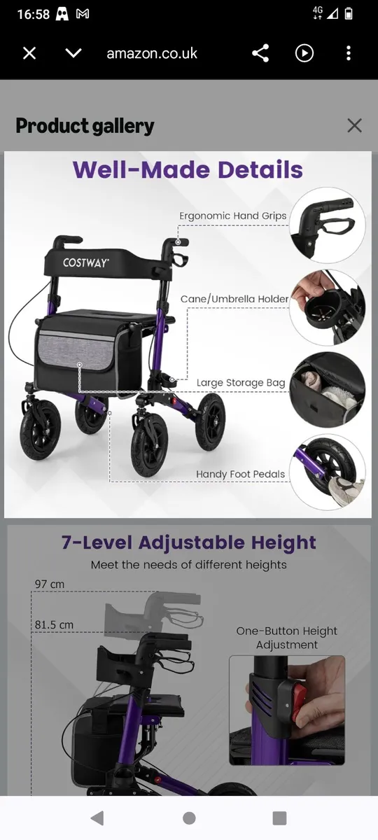 Postage Costway 2 in 1 rollator walker - Image 3
