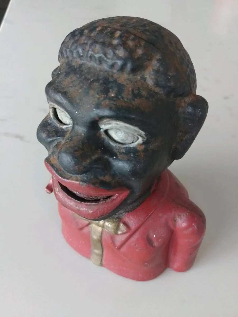 Piggy Bank Cast Iron Jolly Man negro Money Box - Image 1