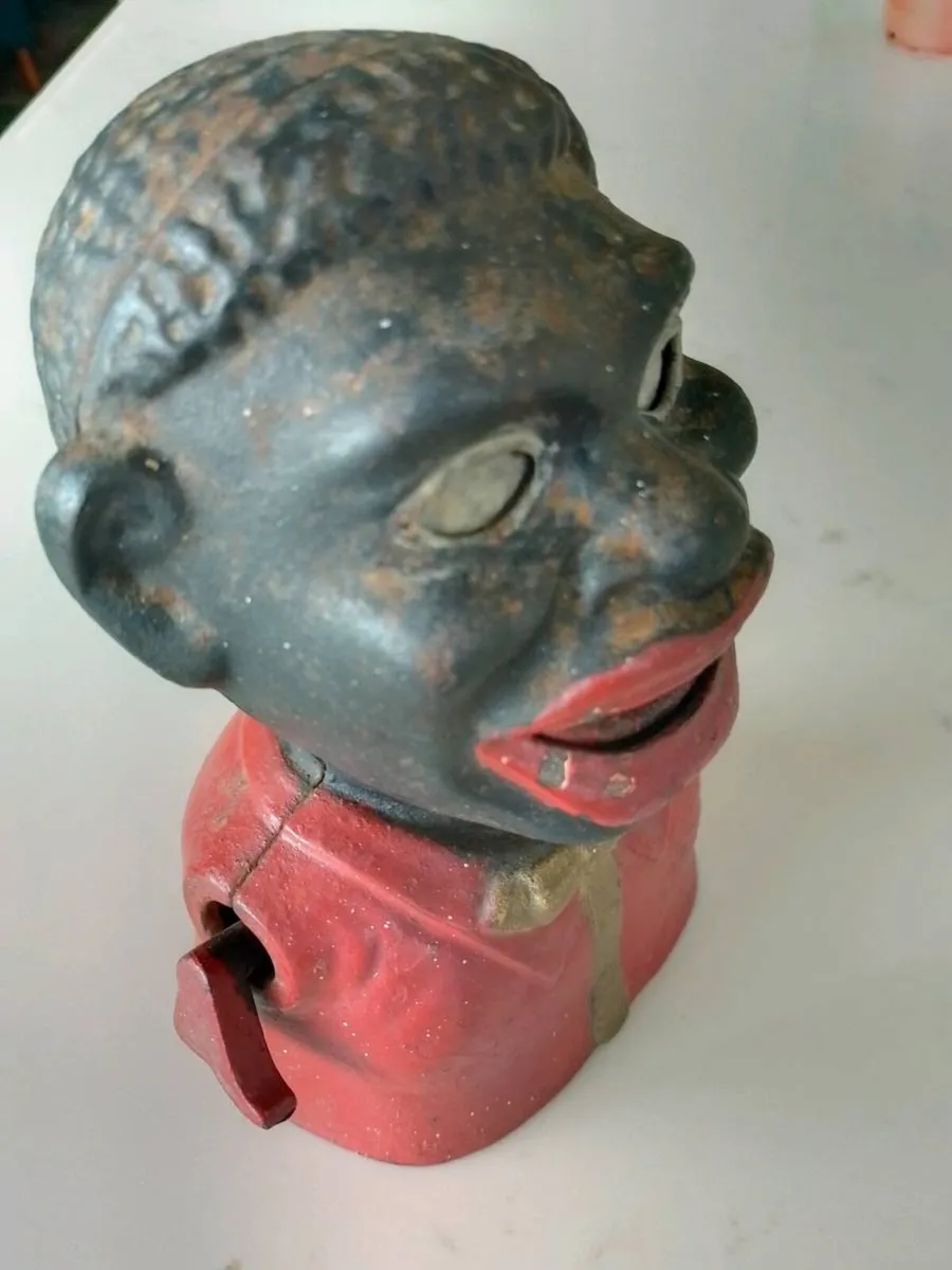 Piggy Bank Cast Iron Jolly Man negro Money Box - Image 2