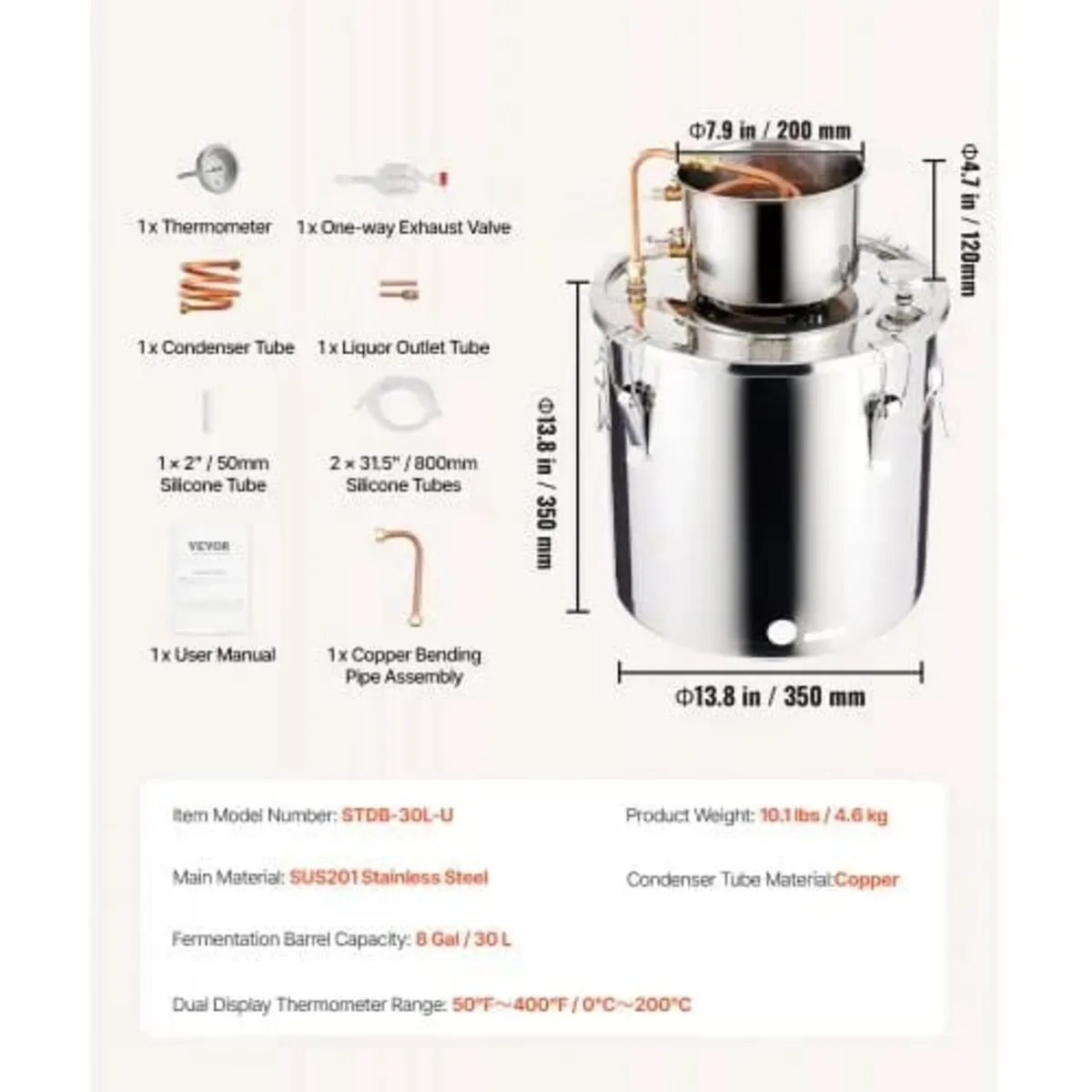 Alcohol Still, 8 Gal / 30 L Stainless Steel Water - Image 4
