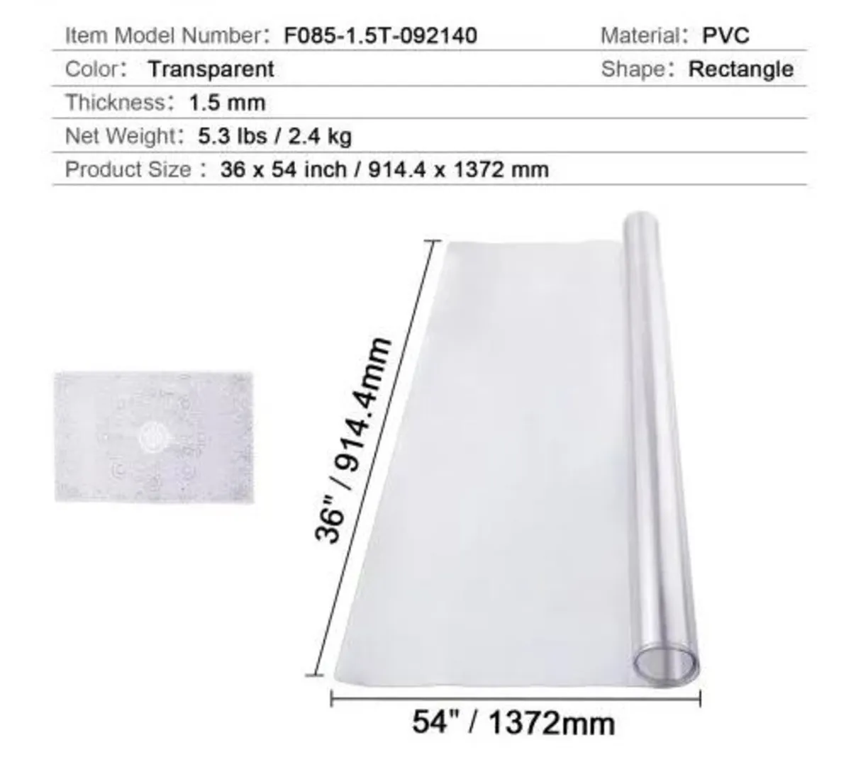 Plastic Table Cover, 36 x 54 Inch 1.5 mm Thick Cle - Image 4