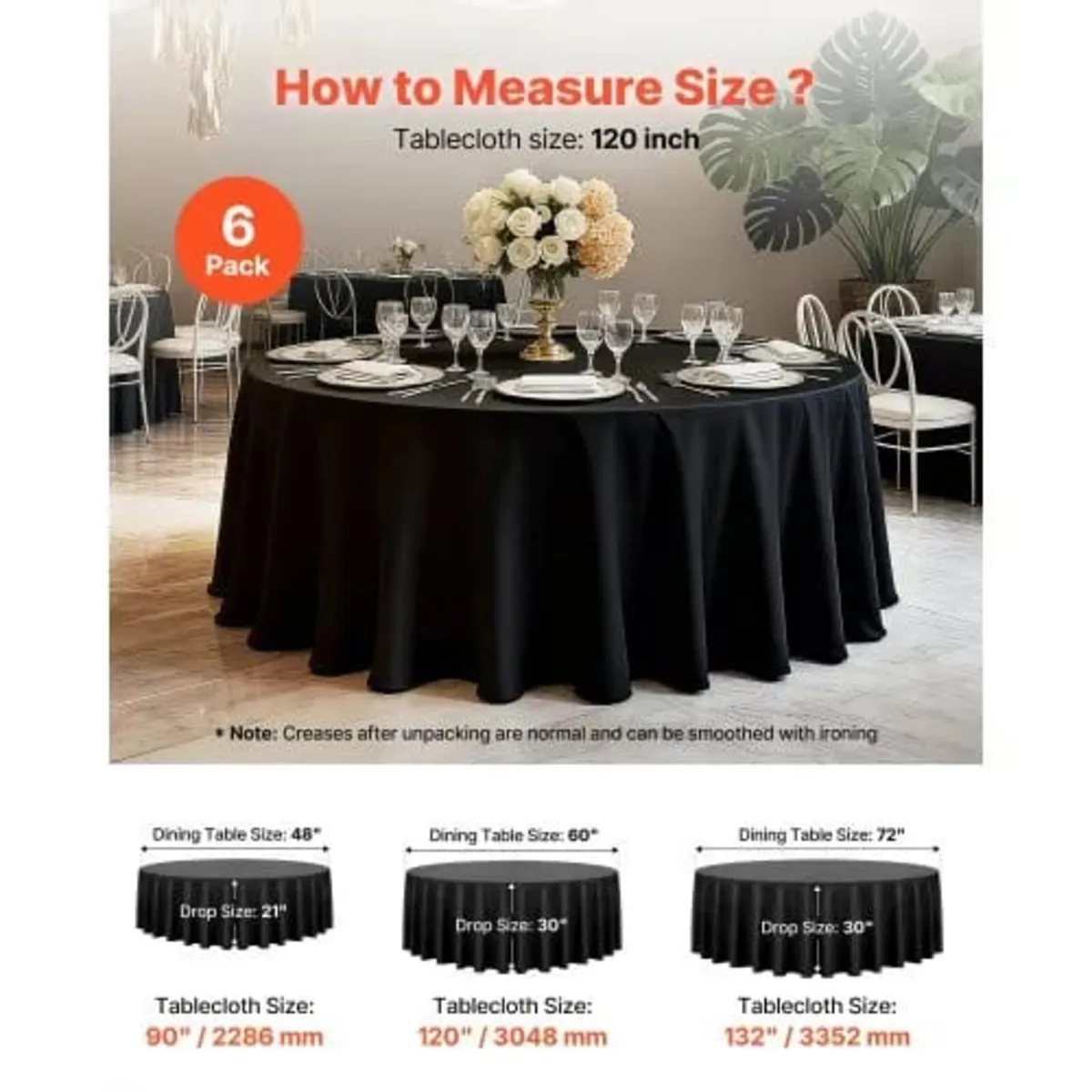 Black Round Tablecloths 6 Pack, 120 Inches in Diam - Image 2