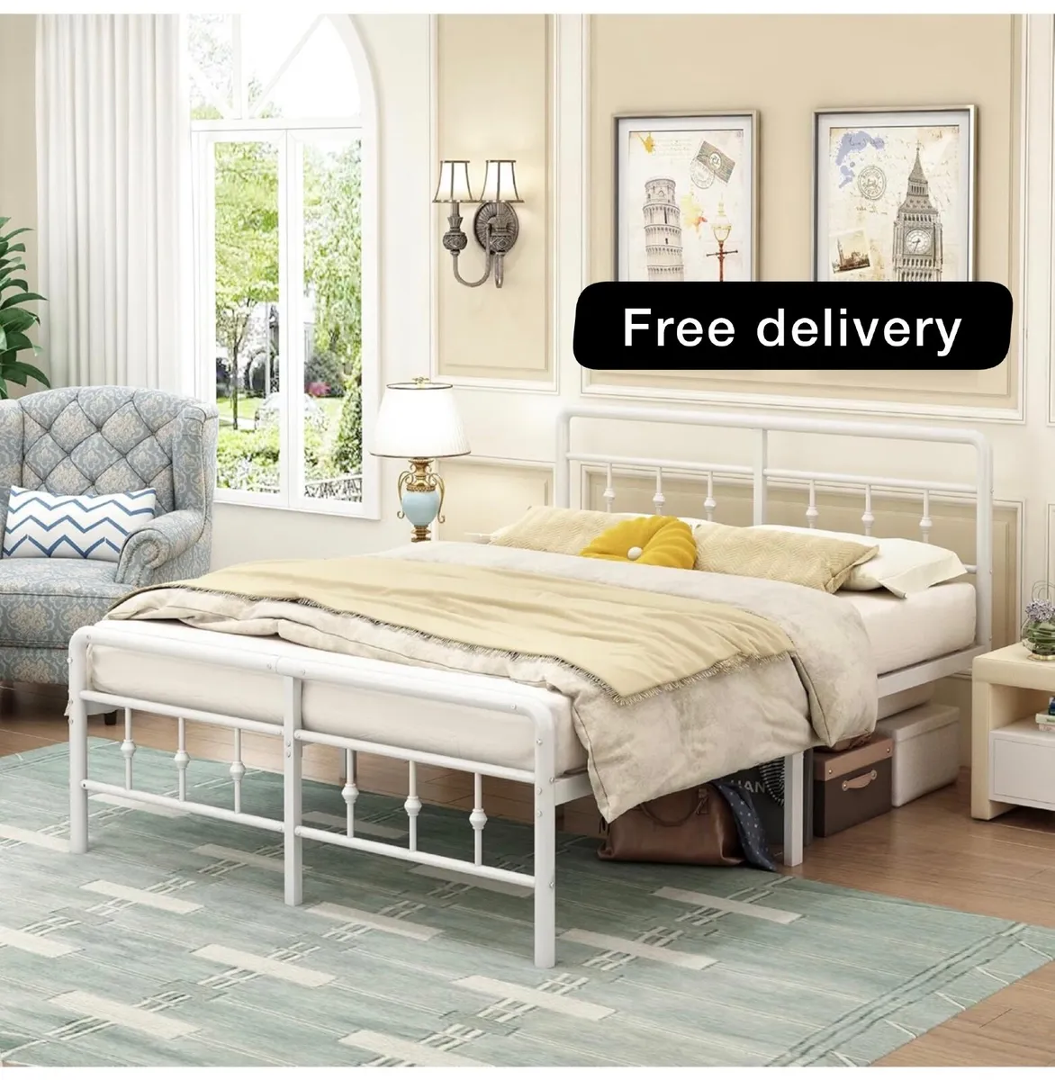 King Size Bed Frame with Victorian Headboard and F - Image 1