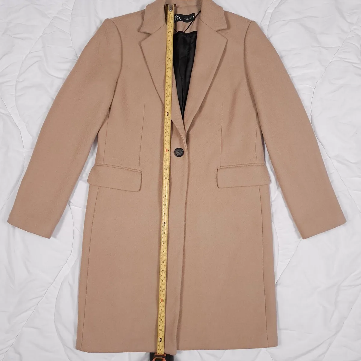 Zara Camel Tan Beige Longline Coat Size M - Image 4