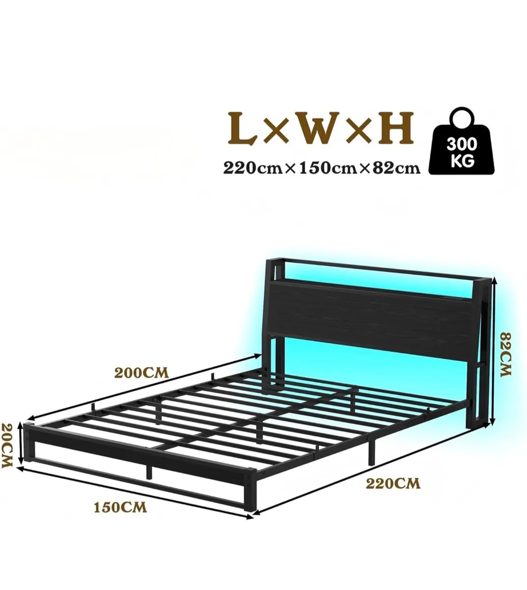 Kingsize Floor Bed Base with Charging Station Led - Image 2