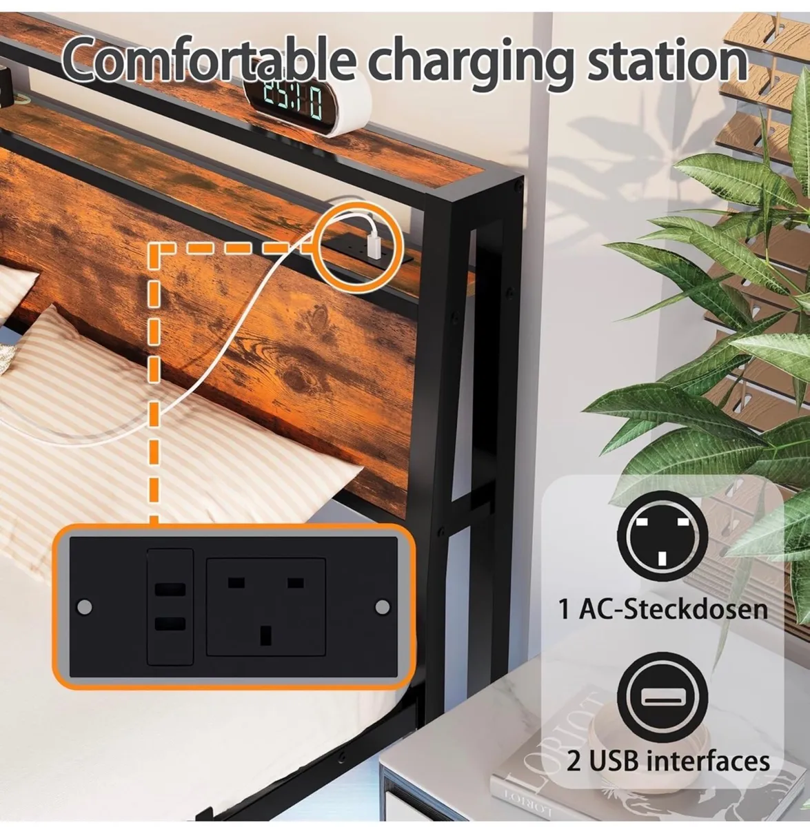Floating Bed Frame King Size with Charging Station - Image 2