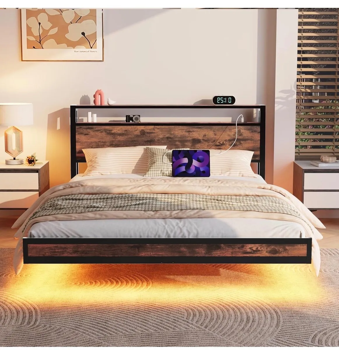 Floating Bed Frame King Size with Charging Station - Image 1