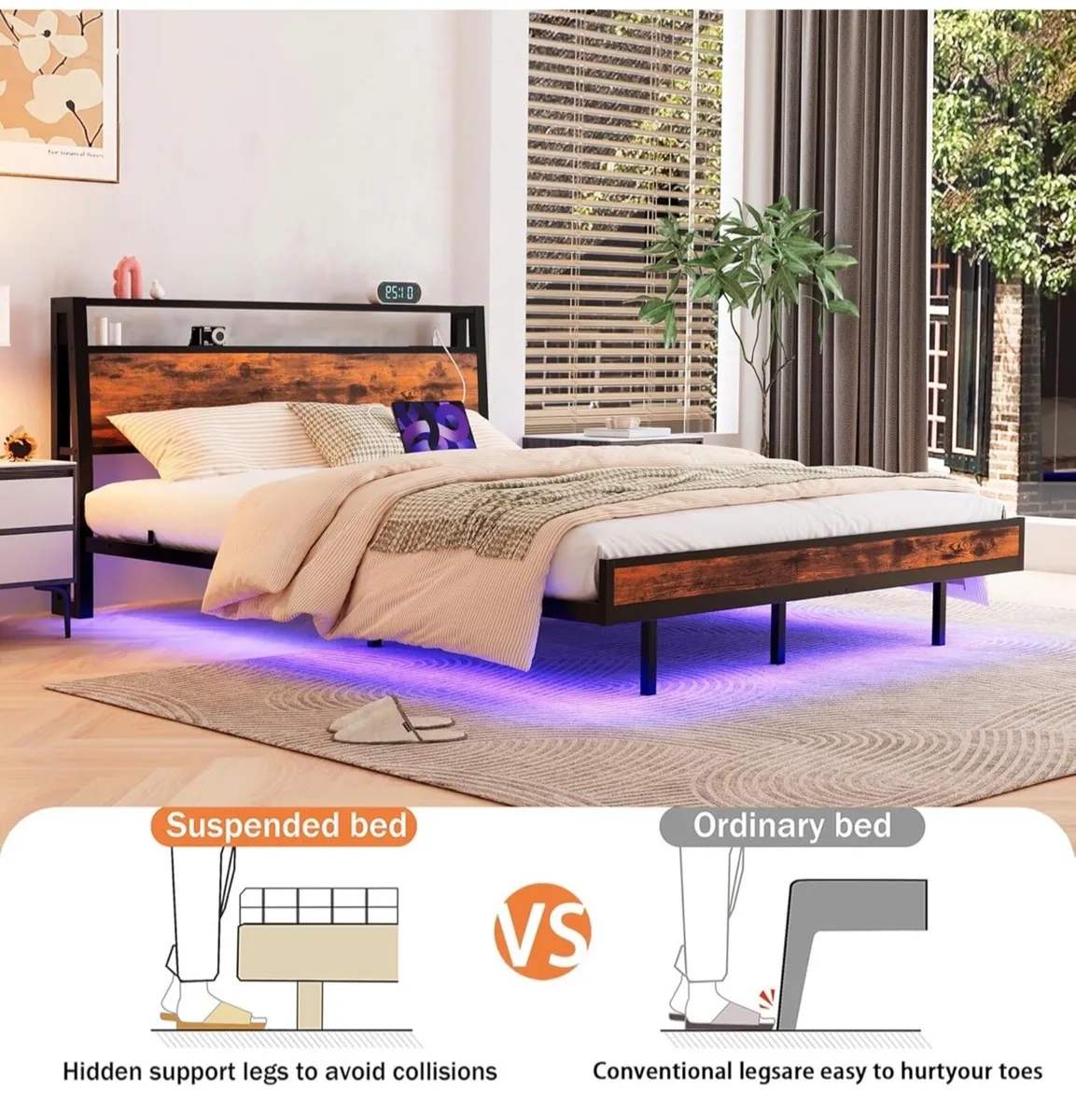 Floating Bed Frame King Size with Charging Station - Image 2