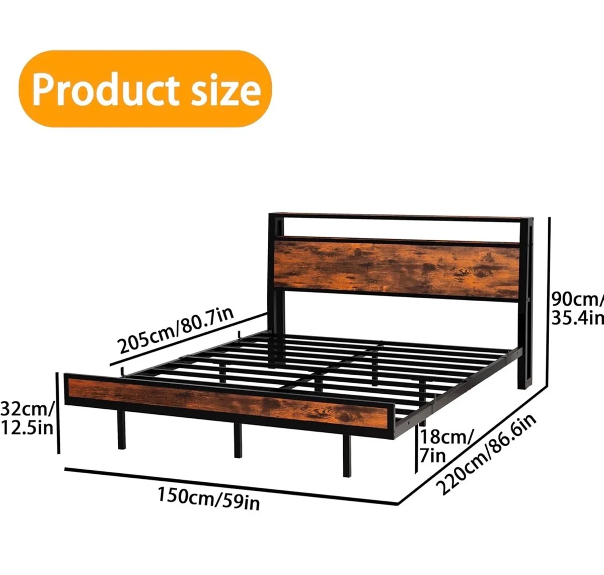 Floating Bed Frame King Size with Charging Station - Image 3
