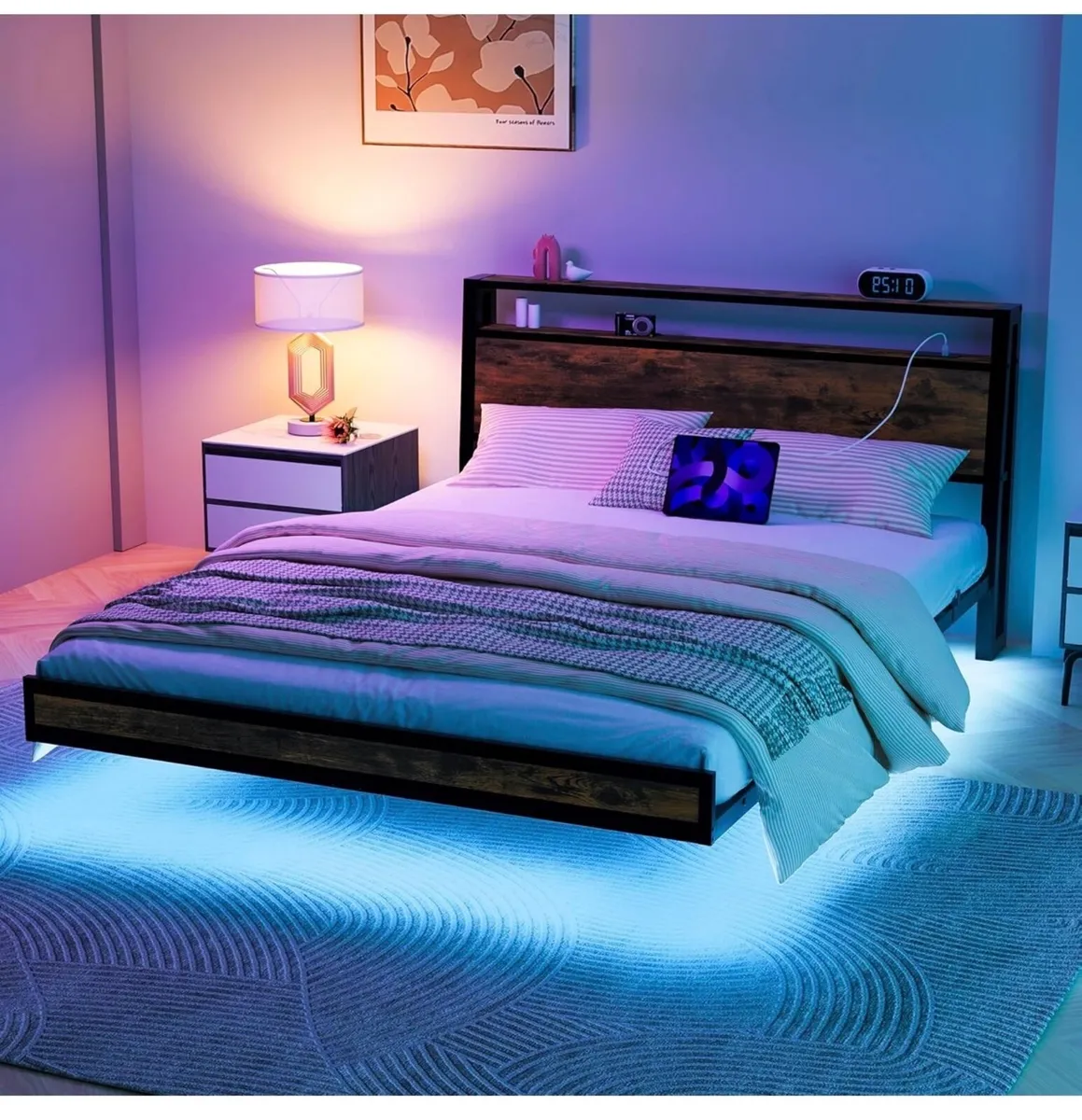 Floating Bed Frame King Size with Charging Station - Image 4