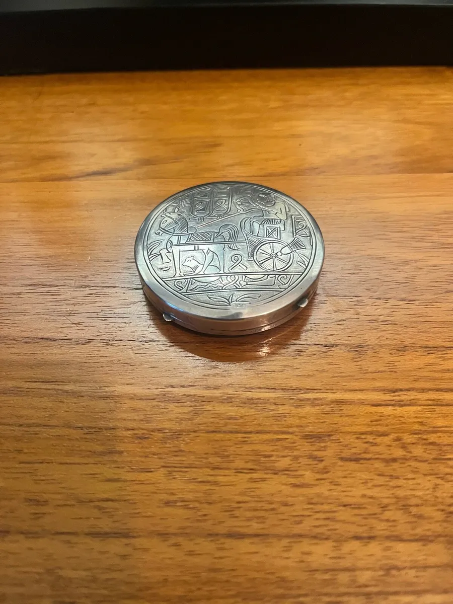 Antique Silver Powder Box with Internal Mirror - Image 3