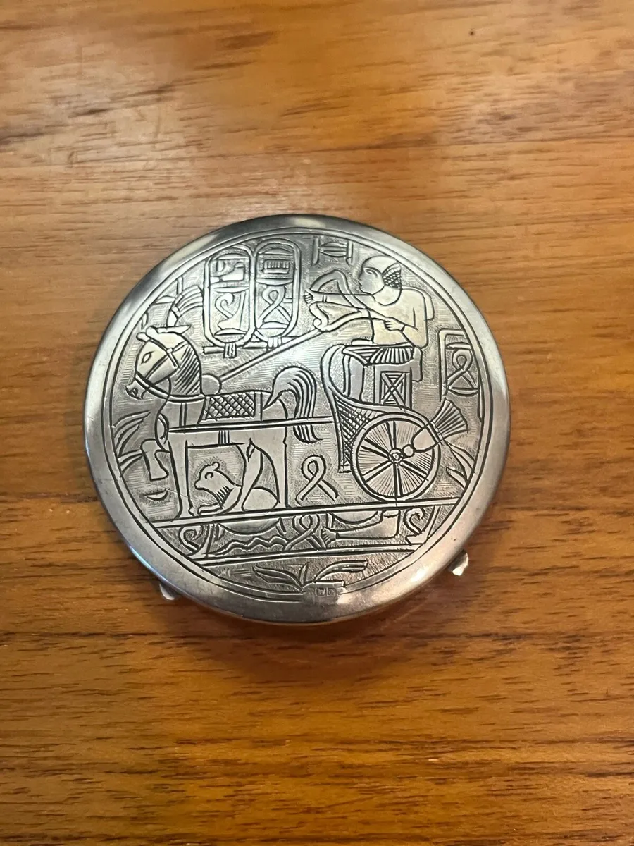 Antique Silver Powder Box with Internal Mirror - Image 1
