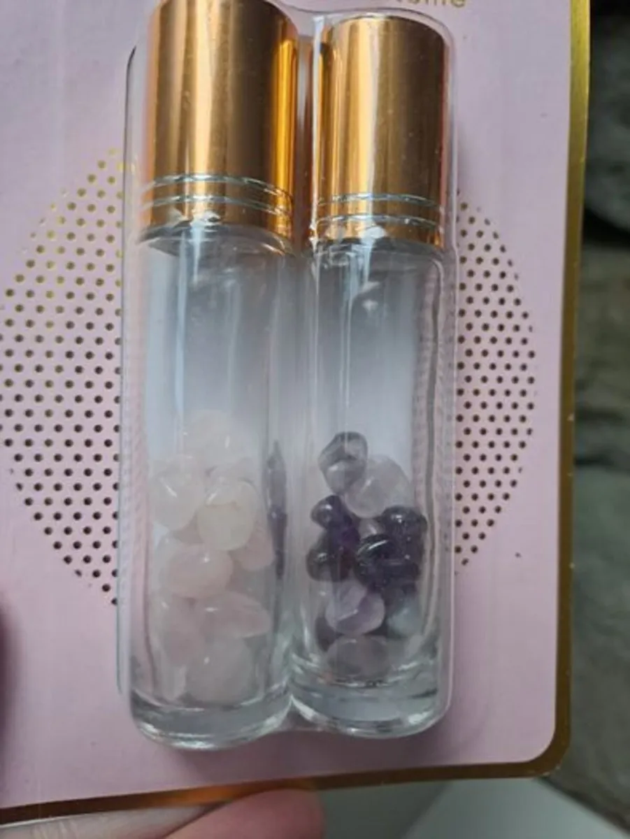 Gem Roller Bottle Set Rose Quartz Amethyst - Image 1
