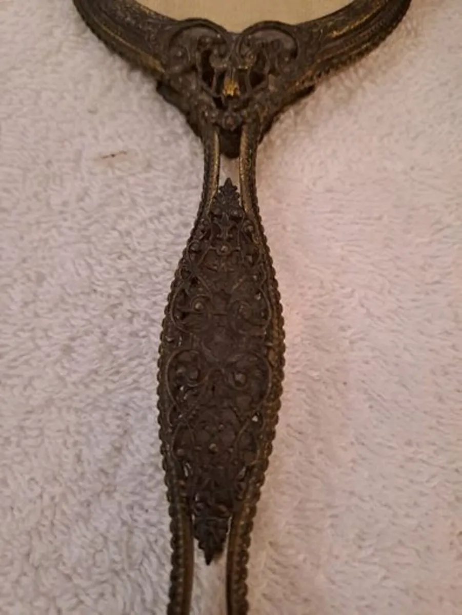 Vintage tappestry backed brush and mirror - Image 3