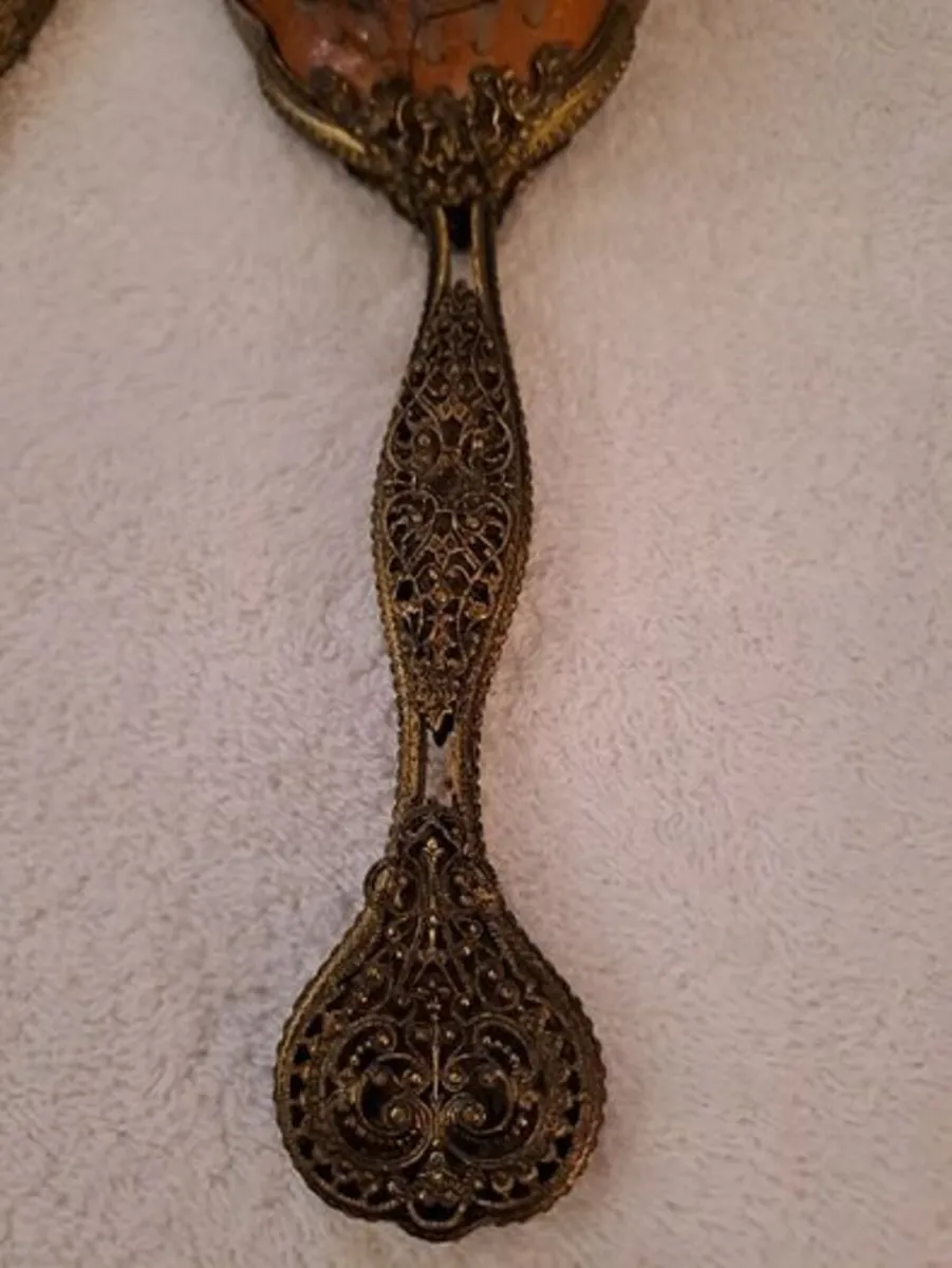 Vintage tappestry backed brush and mirror - Image 4
