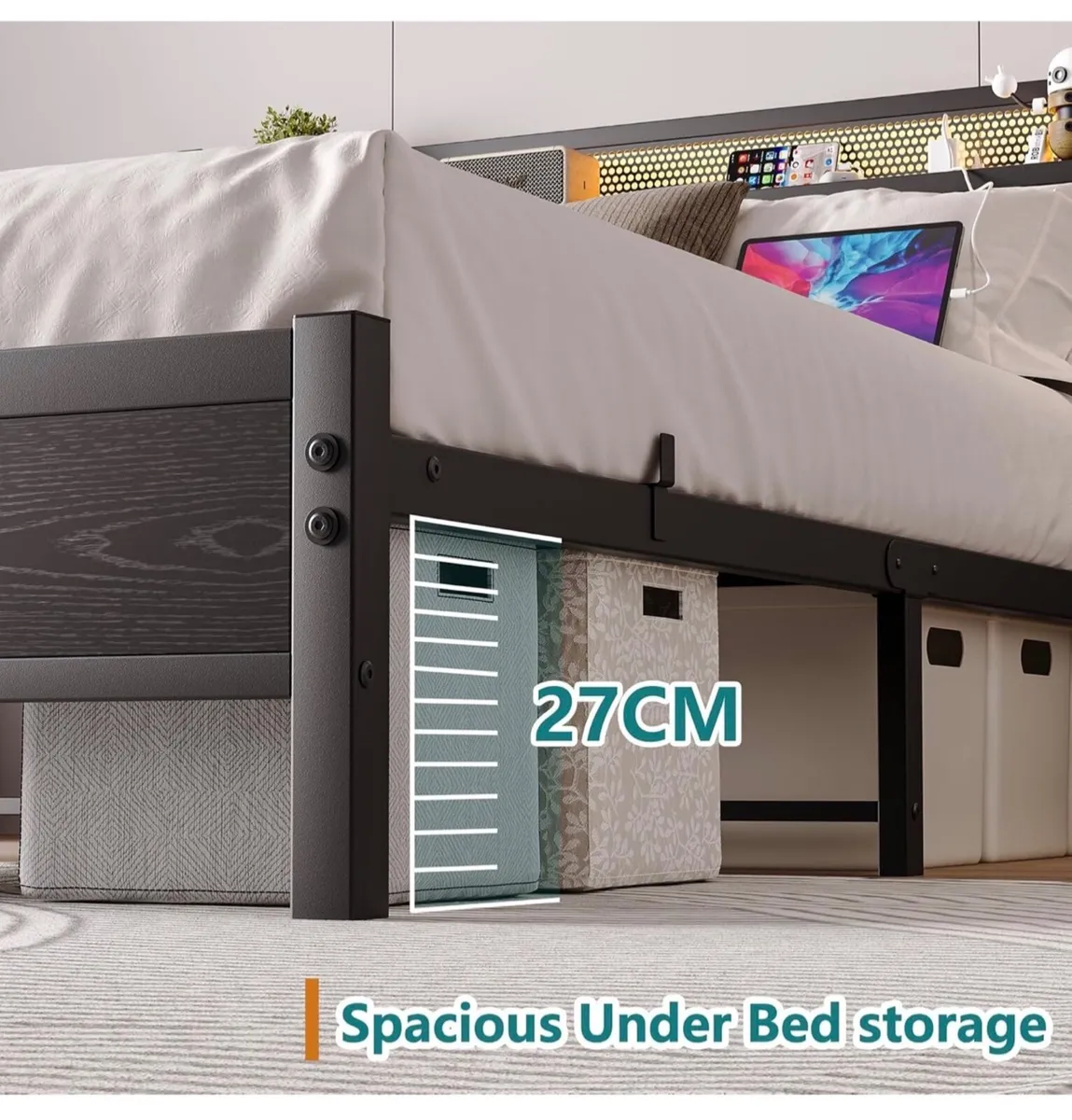 Kingsize Bed Frame with Charging Station and Led - Image 4