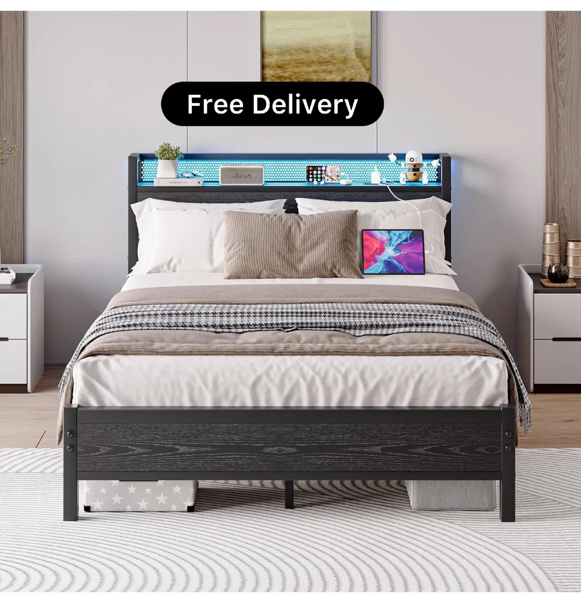 Kingsize Bed Frame with Charging Station and Led - Image 1