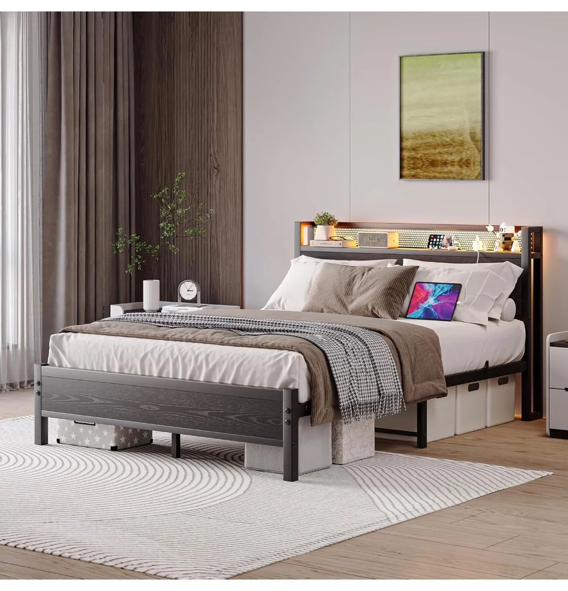 Kingsize Bed Frame with Charging Station and Led - Image 3