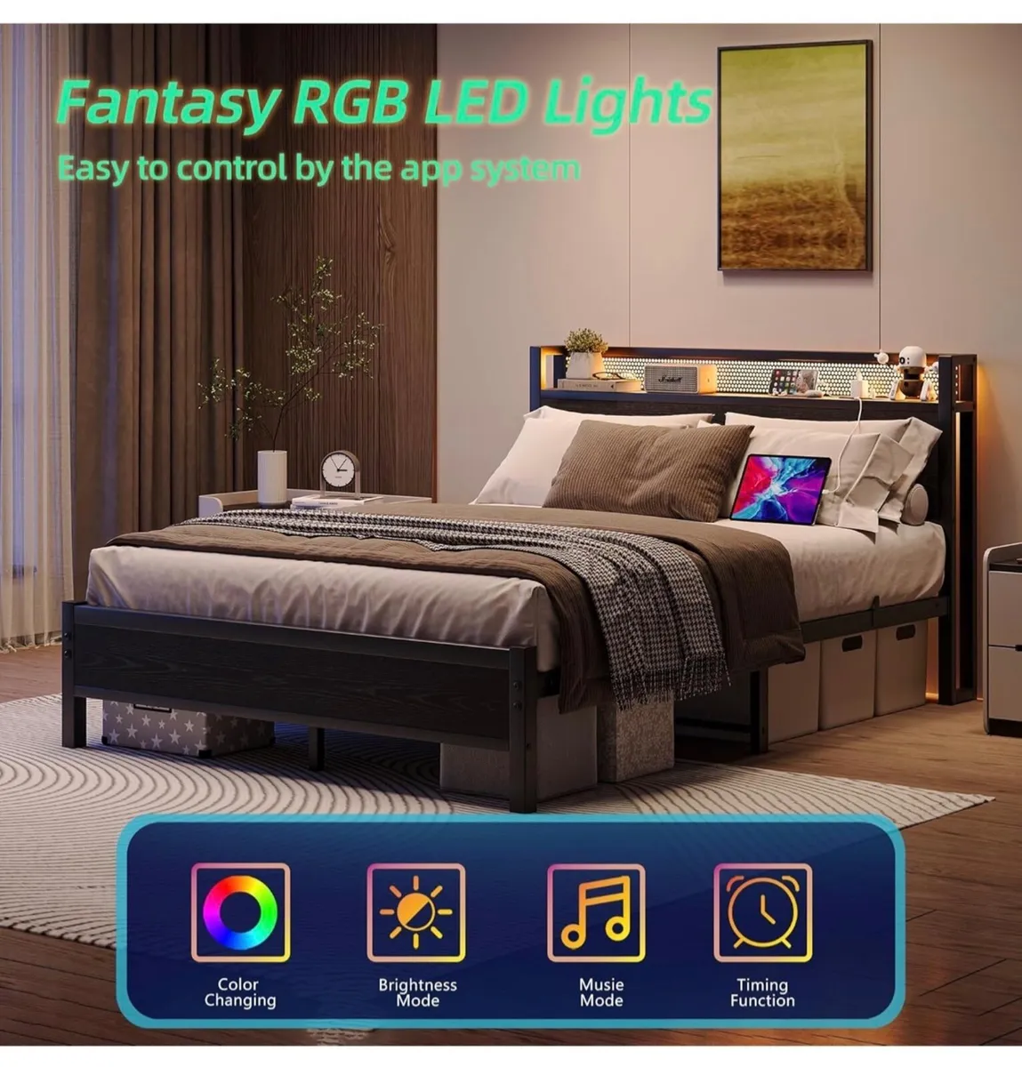 Kingsize Bed Frame with Charging Station and Led - Image 1