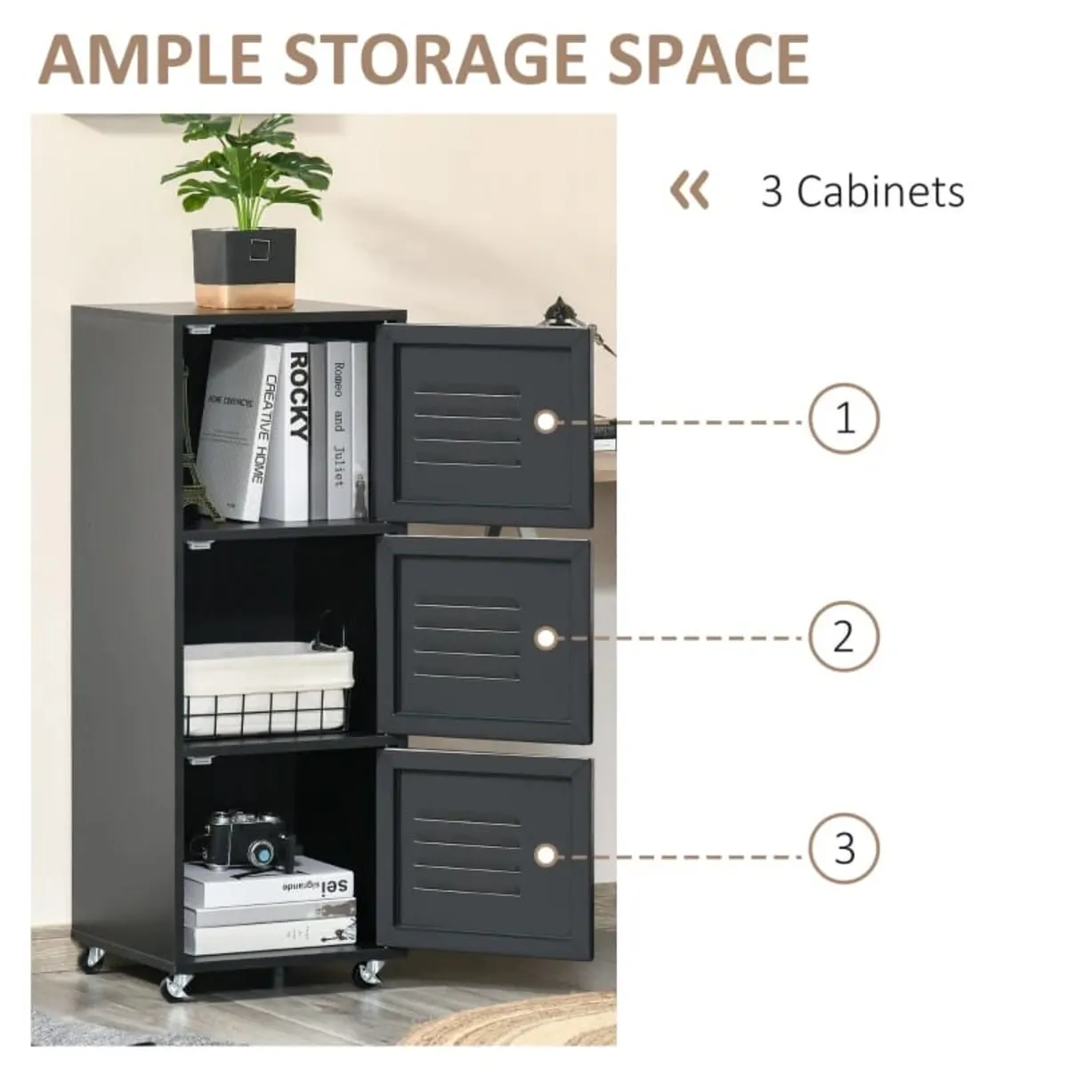 Vertical File Cabinet, Rolling Filing Cabinet with - Image 4