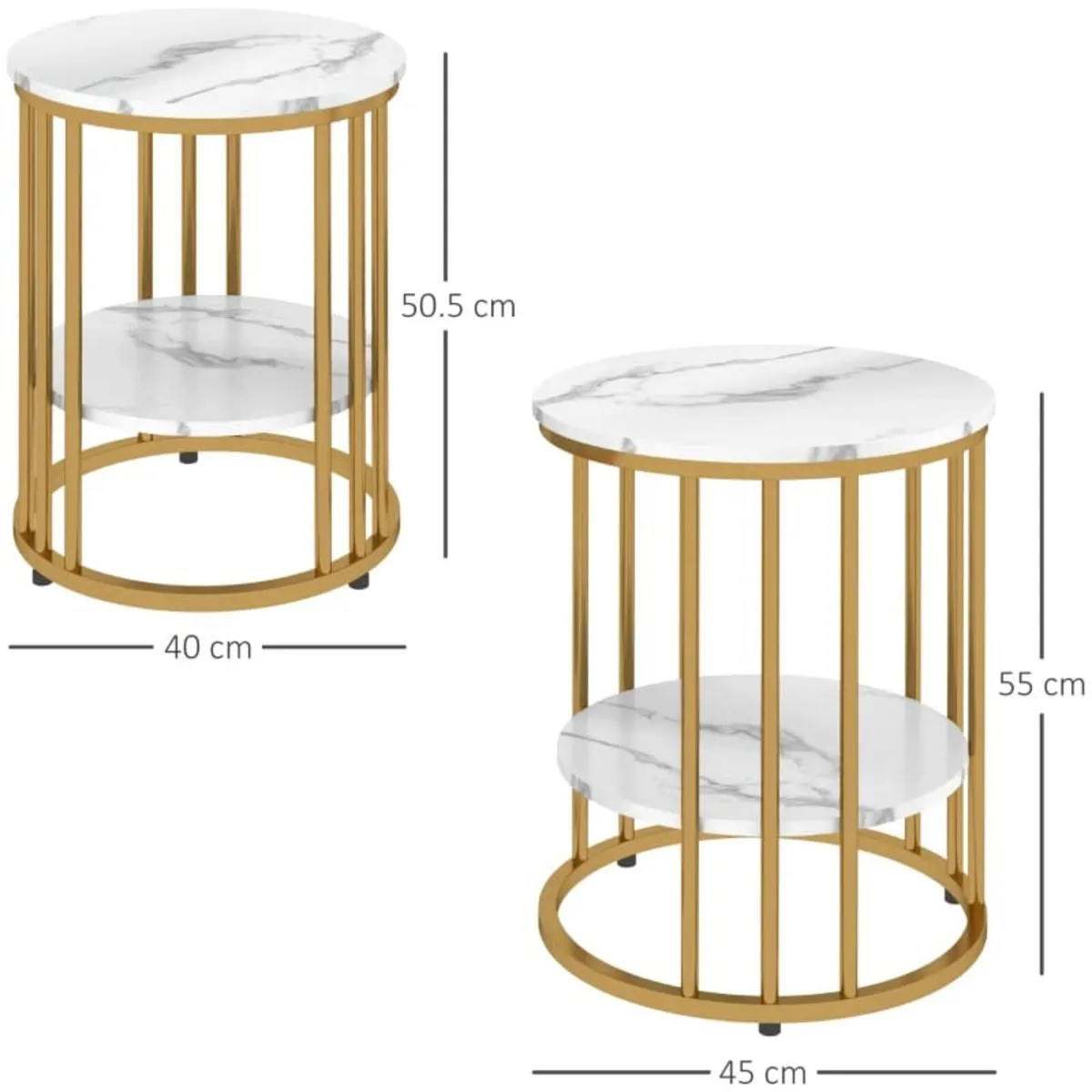 Set of Two Marble-Effect Coffee Tables - White/Gol - Image 4