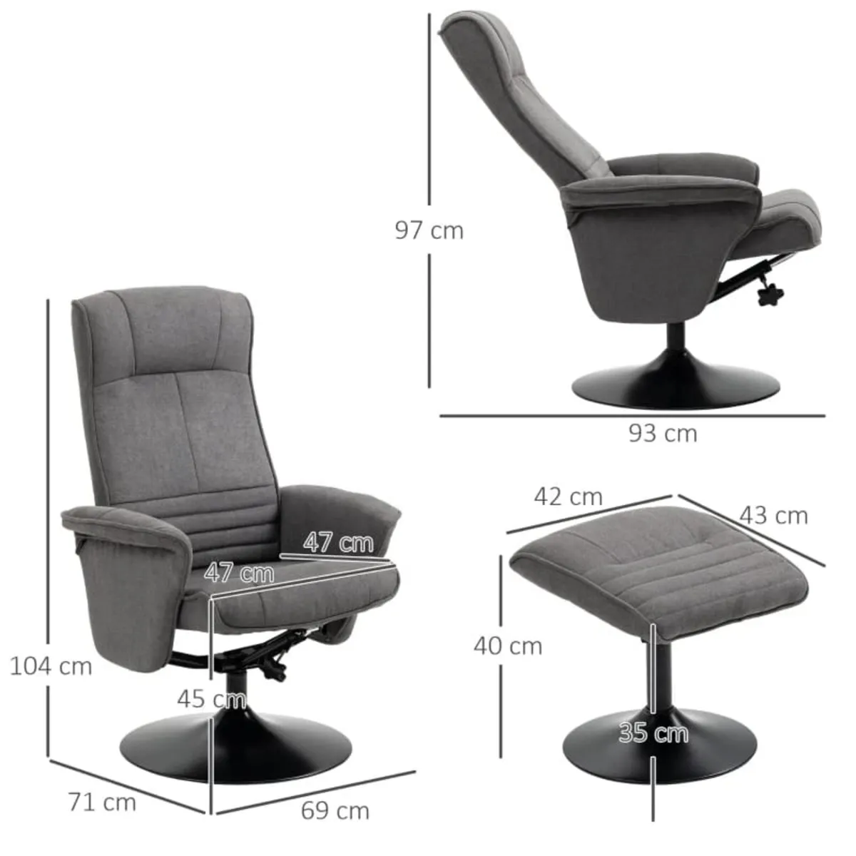 Recliner with Footstool, Adjustable Backrest, 69 c - Image 2