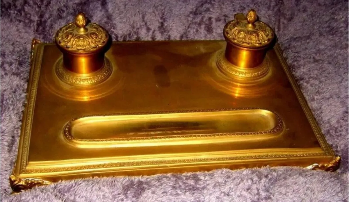 Early Victorian Brass Inkstand - Image 2