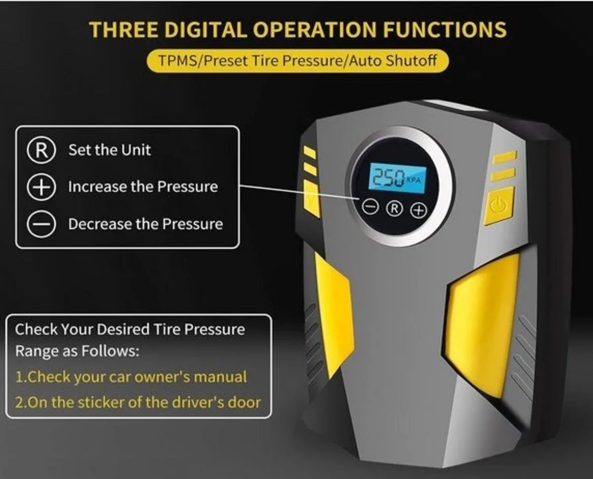 Digital Tyre Inflator, Digital LED Light, 12V - Image 2