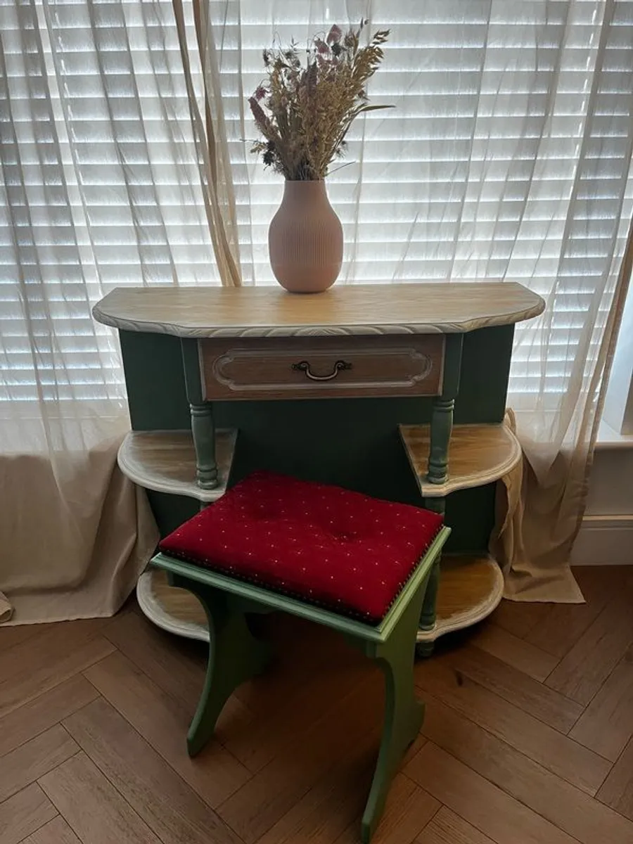 Upcycled Vintage Vanity Table or Console Table and Stool Set - Image 1