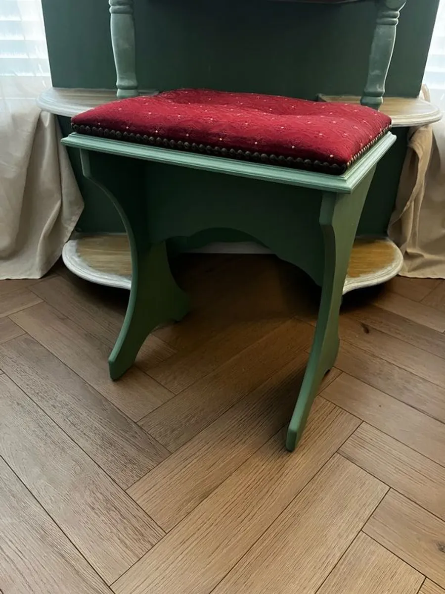 Upcycled Vintage Vanity Table or Console Table and Stool Set - Image 2
