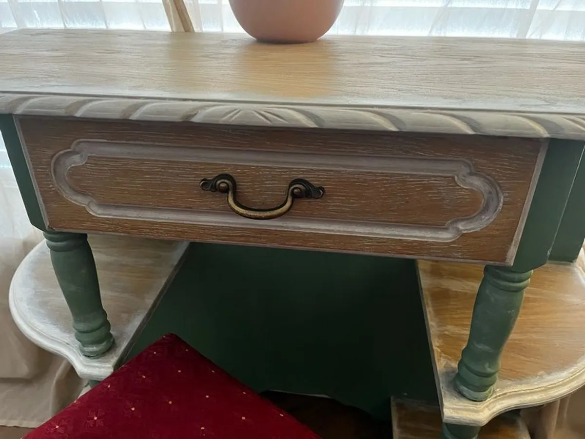 Upcycled Vintage Vanity Table or Console Table and Stool Set - Image 3