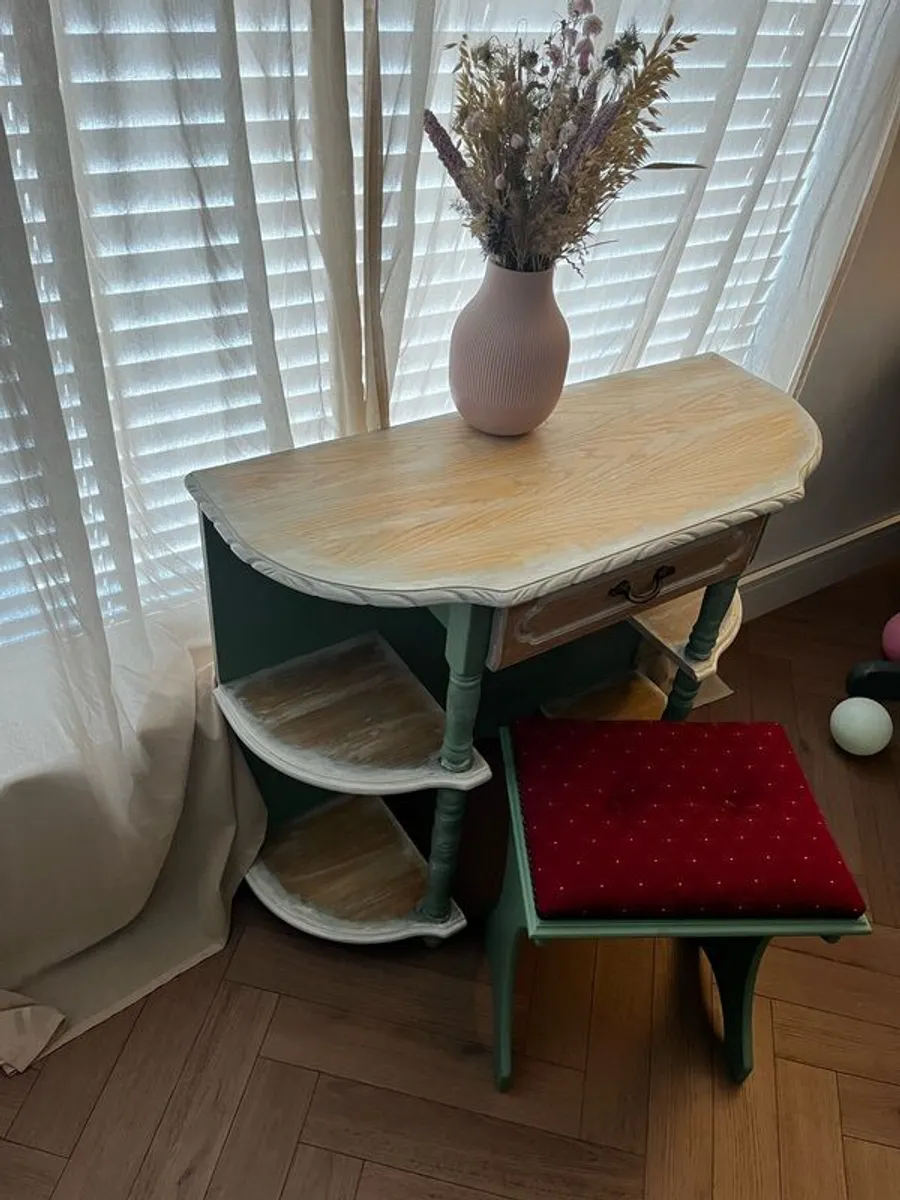 Upcycled Vintage Vanity Table or Console Table and Stool Set - Image 4