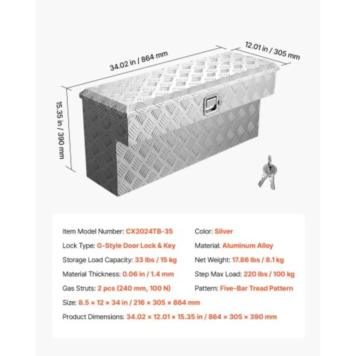 Heavy Duty Aluminum Tool Box with Tread Patterns, - Image 4