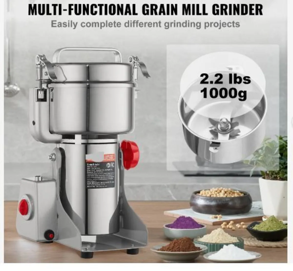 1000g Electric Grain Mill Grinder, High Speed 3000 - Image 2