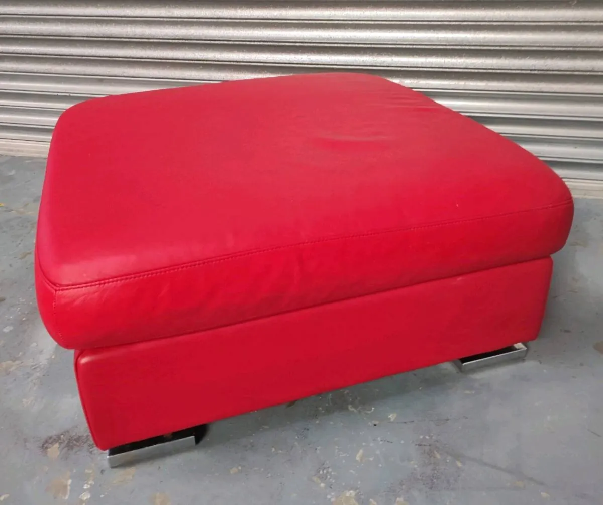 Red leather ottoman , high stool, - Image 1