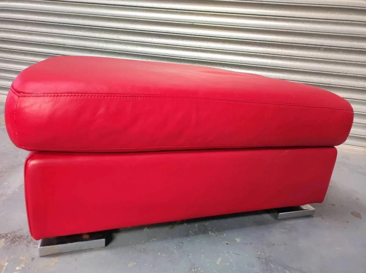 Red leather ottoman , high stool, - Image 2