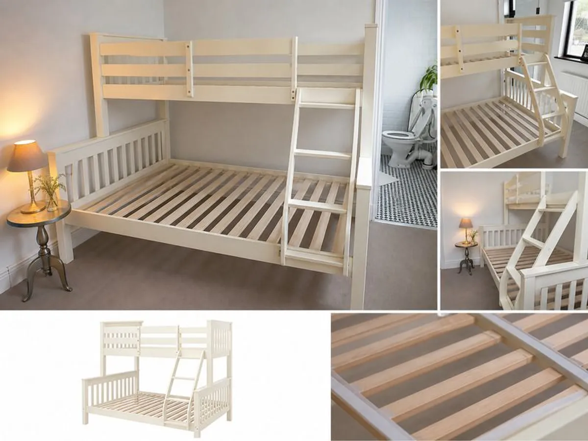 Bunk Bed - Double Bed - Solid Cream Wood