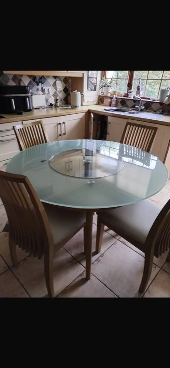 Glass Circular Dining Table with 4 chairs - Image 1