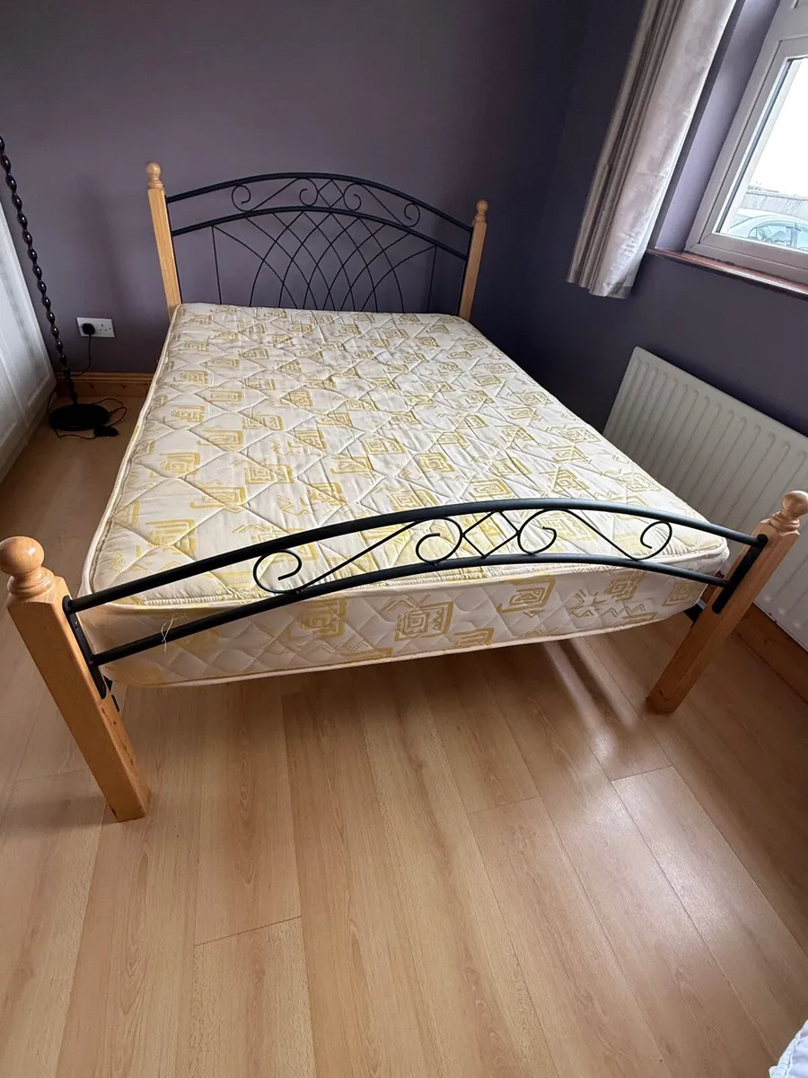 Wrought Iron and Wood Frame Double Bed & Mattress - Image 2