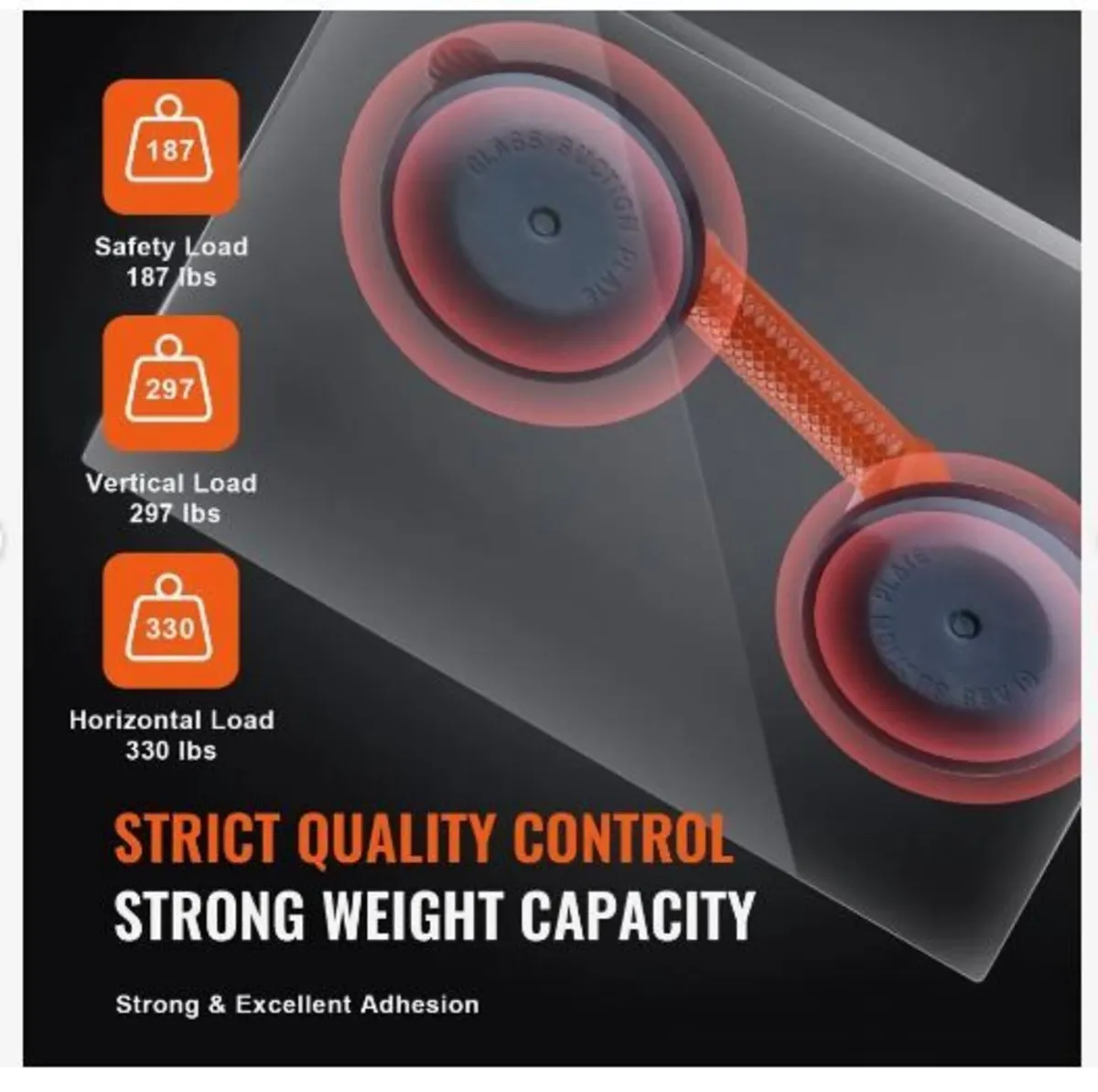 Glass Suction Cup, 11.9 cm 2 Pack 149.7 kg Load - Image 4