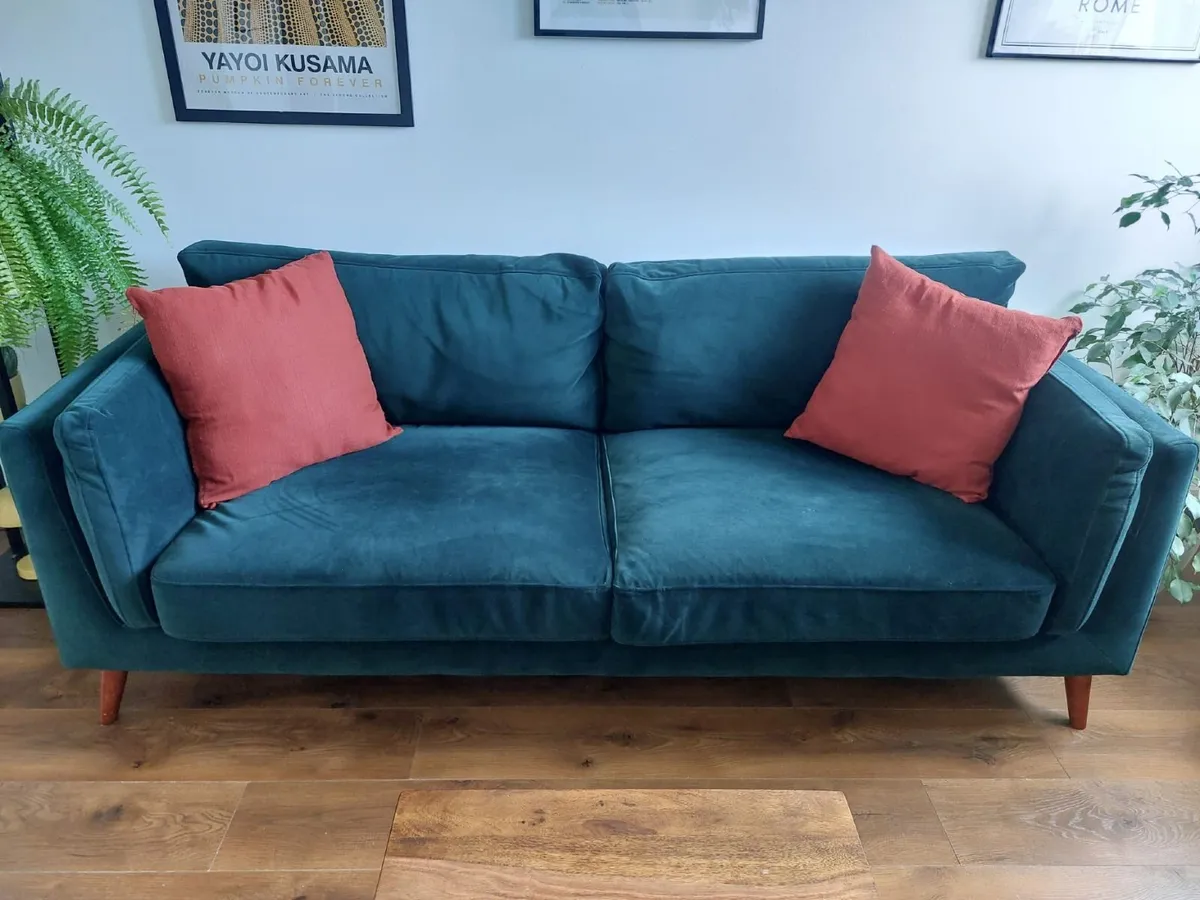 REDUCED PRICE - EZ Living Green Velvet 2 Seat Sofa - Image 1