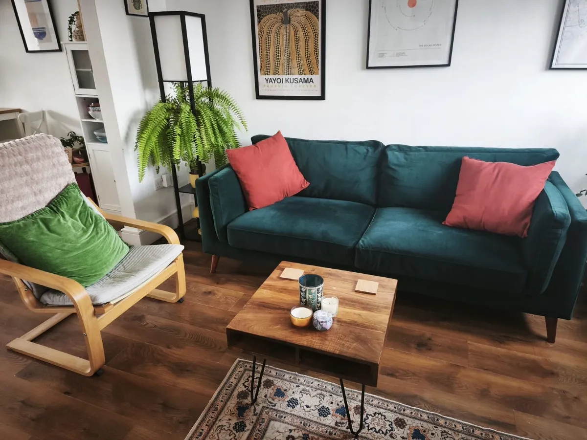REDUCED PRICE - EZ Living Green Velvet 2 Seat Sofa - Image 2