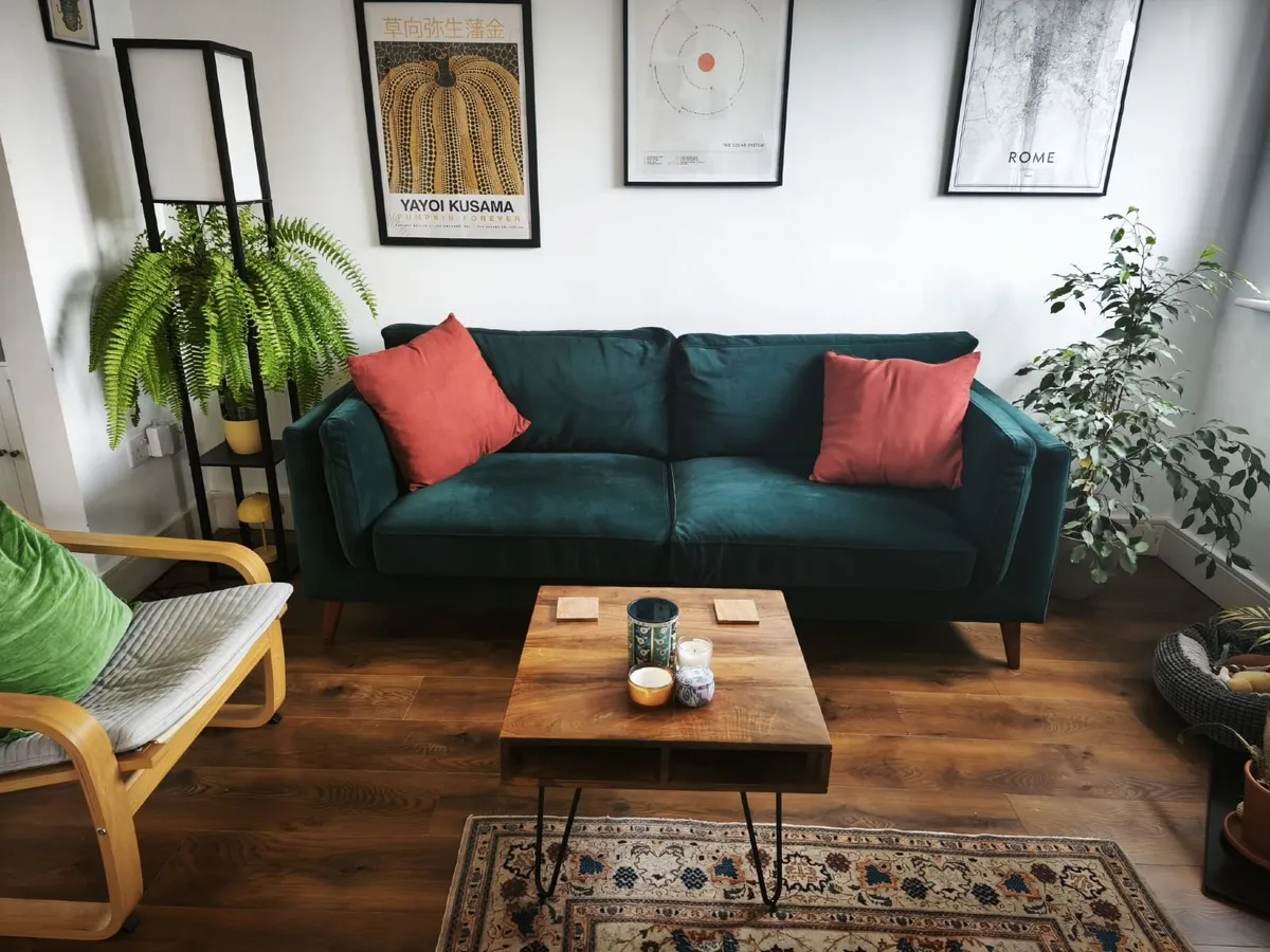 REDUCED PRICE - EZ Living Green Velvet 2 Seat Sofa - Image 3