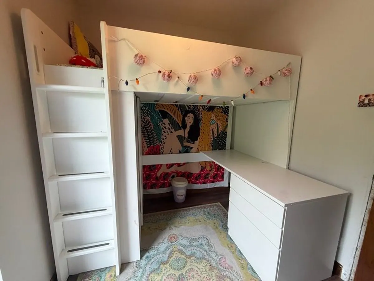 IKEA High Sleeper Bed with Desk, Wardrobe & Storage - Image 3
