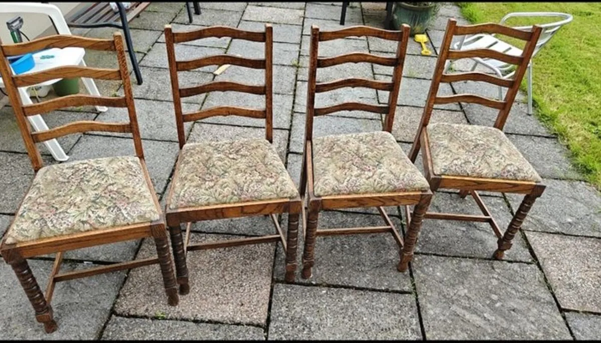 Four Vintage Ladder Back Oak chairs. - Image 1