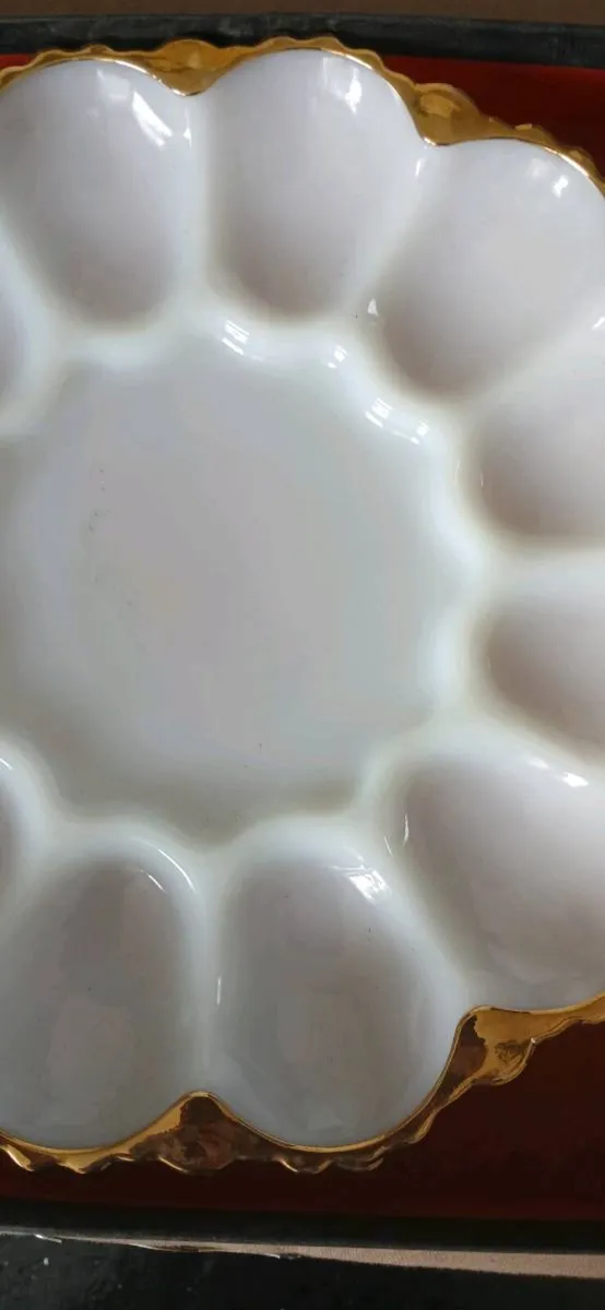 Mid-century Milk Glass Deviled Egg Plate - Image 2
